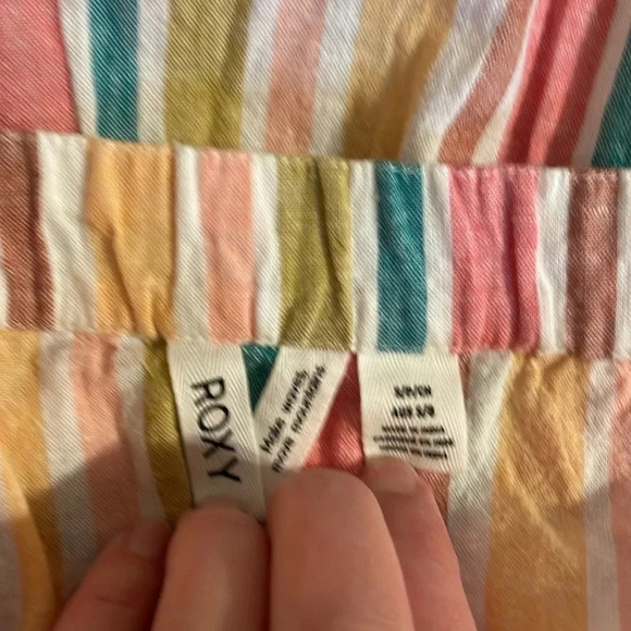 Roxy women’s midi small dress stripe spaghetti linen white yellows pink beach - Picture 7 of 9